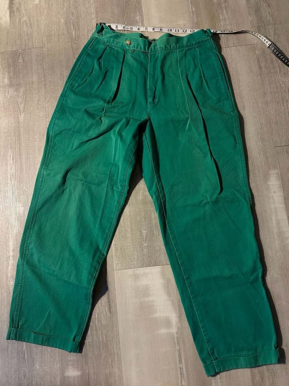 Vintage Polo by Ralph Lauren Men's Green Pleated Cotton Chino Pants with Adjusta